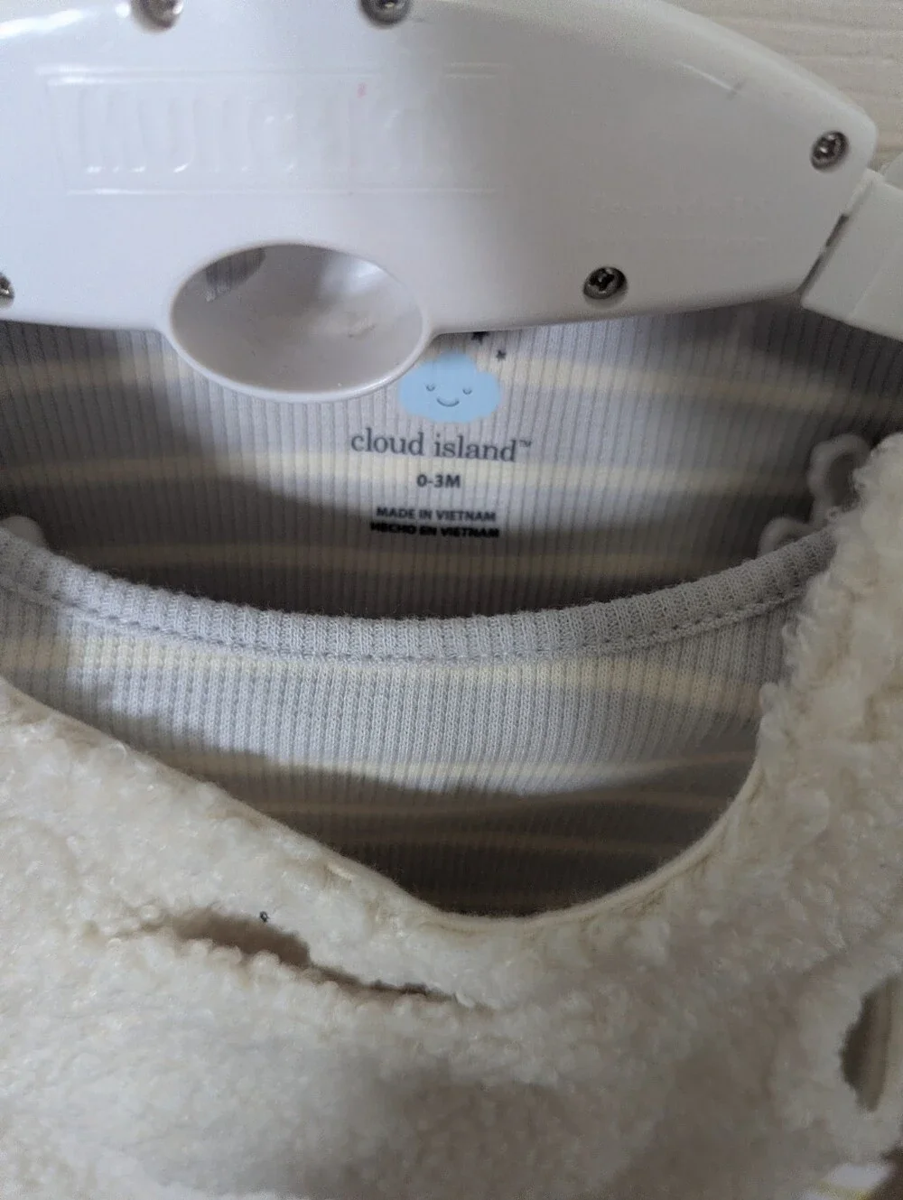 cloud island Cream Sherpa Overalls with Light Blue Stripe Bodysuit